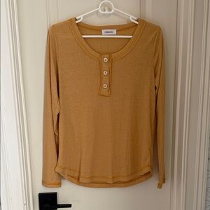 Cbrand Mustard Ribbed Henley Long sleeved Top